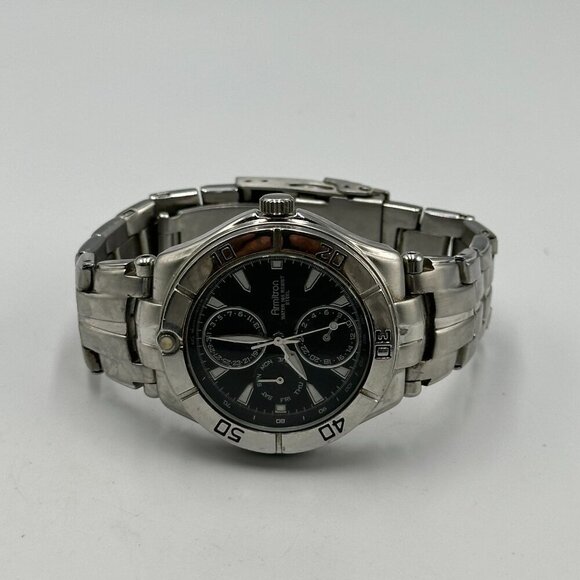 Armitron Watch Men Silver Tone Black Dial Multifunction Day Date New Battery - Picture 4 of 11